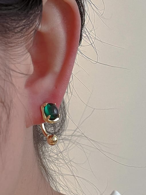 ZRUI Brass Glass Stone Geometric Cute Hook Earring 1