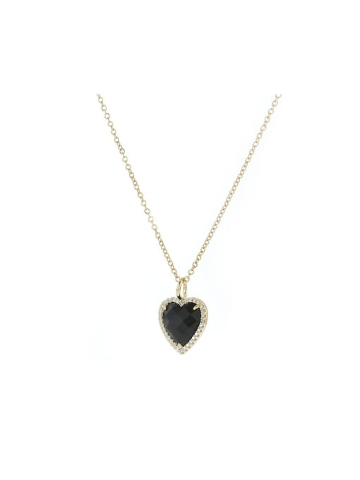 YOUH Brass Cubic Zirconia Black Heart Dainty Necklace 0