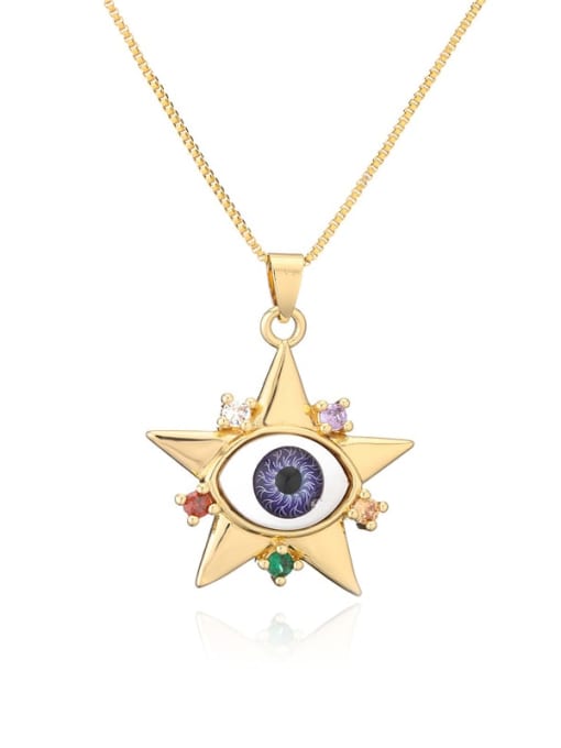 21020 Brass Rhinestone Enamel Evil Eye Vintage Five-pointed star Pendant Necklace