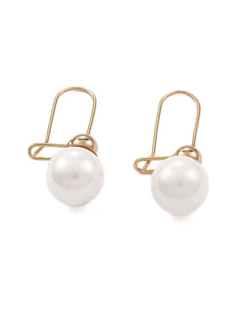 Five Color Brass Imitation Pearl Geometric Trend Huggie Earring 0
