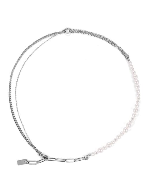 Titanium steel necklace Titanium Steel Imitation Pearl Geometric Minimalist Multi Strand Necklace