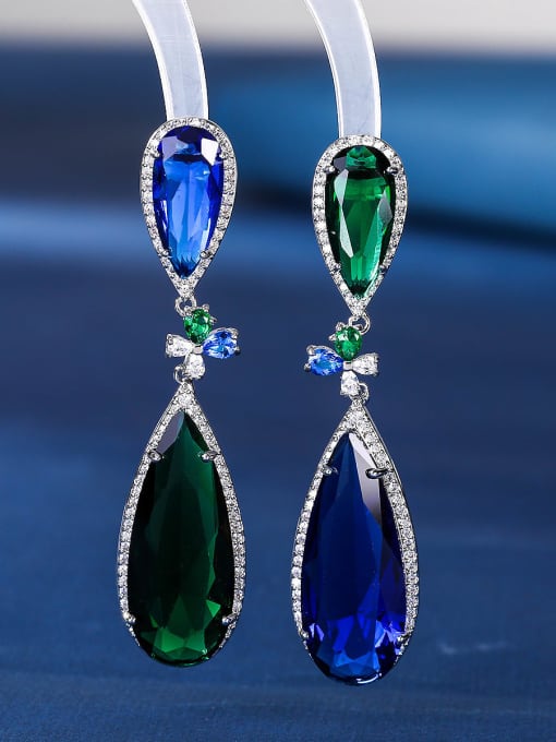blue Brass Glass Stone Water Drop Minimalist Drop Earring
