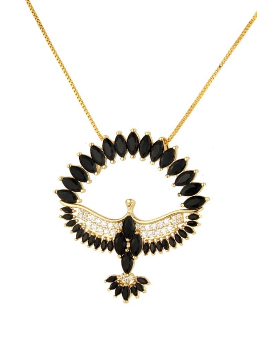 black Brass Cubic Zirconia Religious Bird Dainty Necklace