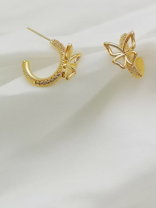 14K  gold Copper Cubic Zirconia Butterfly Dainty Stud Trend Korean Fashion Earring
