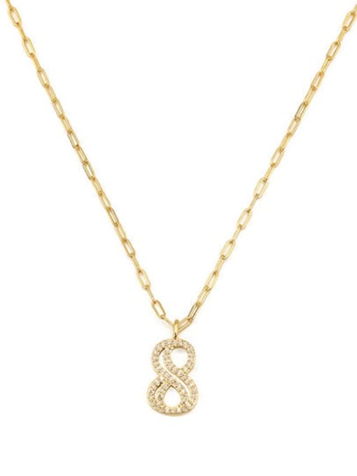 8 Brass Cubic Zirconia Number Dainty Pendant Necklace