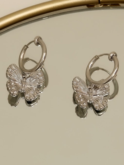 White K Copper Butterfly Vintage Huggie Trend Korean Fashion Earring