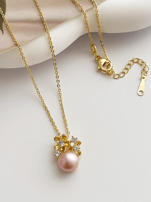 ZRUI Brass Freshwater Pearl Flower Dainty Necklace 1