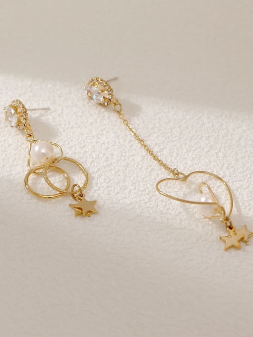 14k Gold Brass Imitation Pearl Heart Minimalist Hook Earring