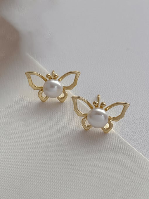 Butterfly pearl earrings Brass Hollow Butterfly Minimalist Stud Earring