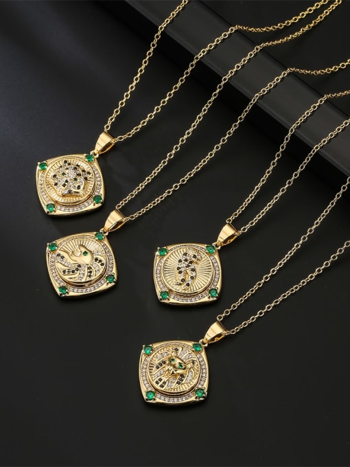 AOG Brass Cubic Zirconia leopard Vintage  Square Pendant Necklace 3