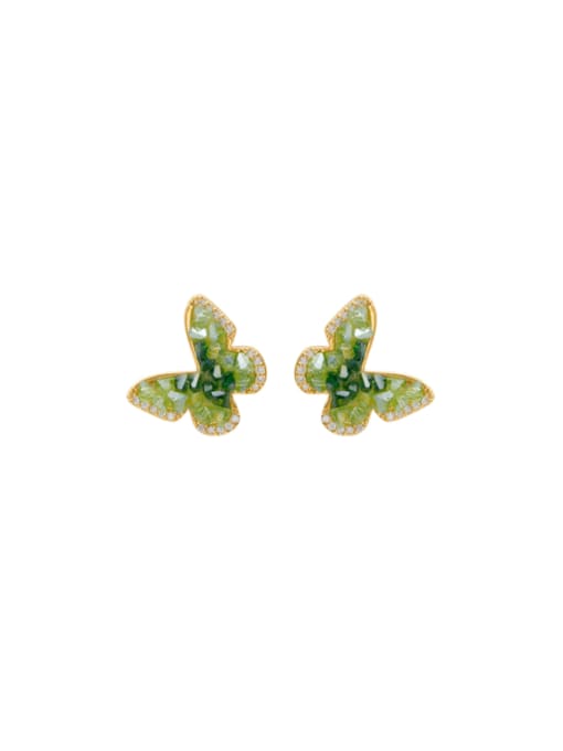 18K gold light green dark green Brass Cubic Zirconia Butterfly Trend Clip Earring