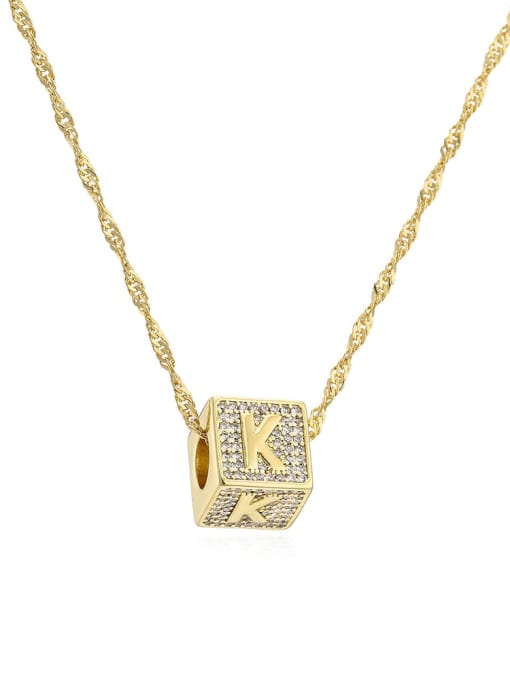 22375 K Brass Cubic Zirconia Square Hip Hop Letter Pendant Necklace