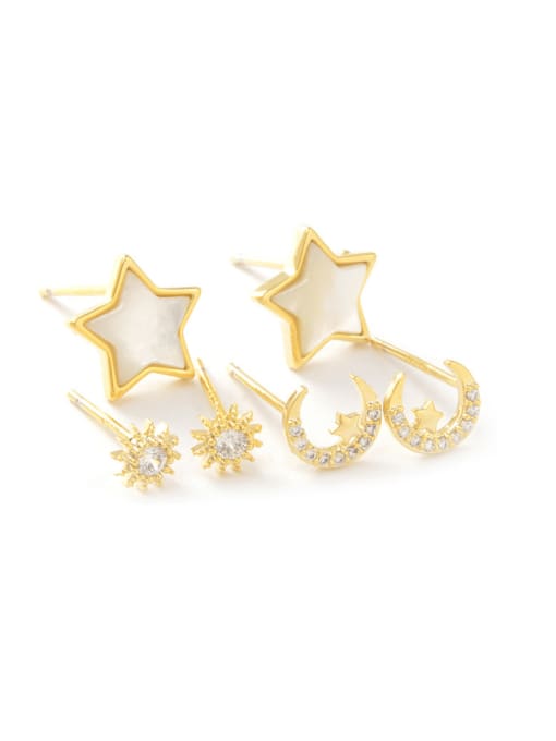 YOUH Brass Cubic Zirconia Star Moon Minimalist Stud Earring Set 0