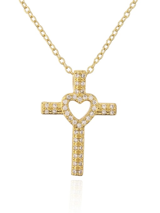 21956 Brass Cubic Zirconia Cross Vintage Necklace