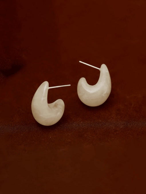 White Brass Resin Water Drop Minimalist Stud Earring