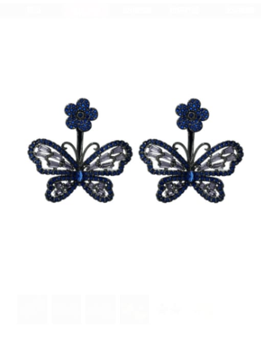 blue Brass Cubic Zirconia Hollow  Butterfly Luxury Stud Earring
