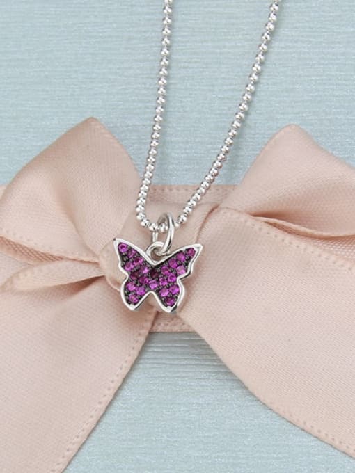 Color zirconium plated with platinum Brass Cubic Zirconia Butterfly Dainty Necklace