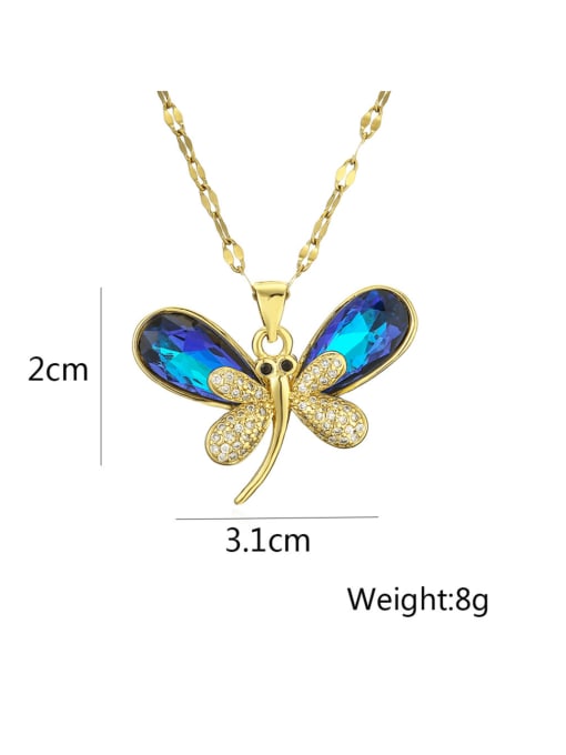 AOG Brass Glass Stone Dragonfly Minimalist Necklace 2