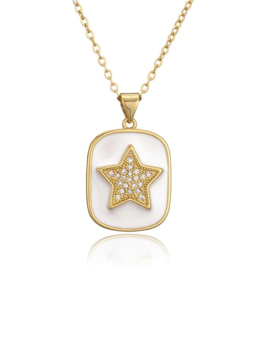 white Brass Cubic Zirconia Rectangle Vintage Five-pointed star Necklace