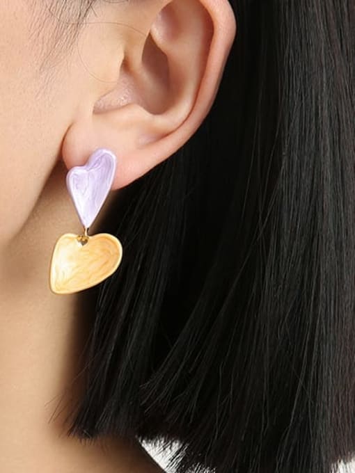 Five Color Brass Enamel Heart Minimalist Drop Earring 1