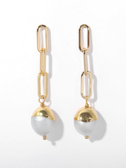 Chain Tassel Earrings Brass Freshwater Pearl Tassel Vintage Drop Earring