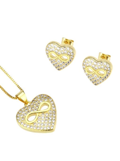gold-plated Brass Cubic Zirconia  Dainty Heart Earring and Necklace Set