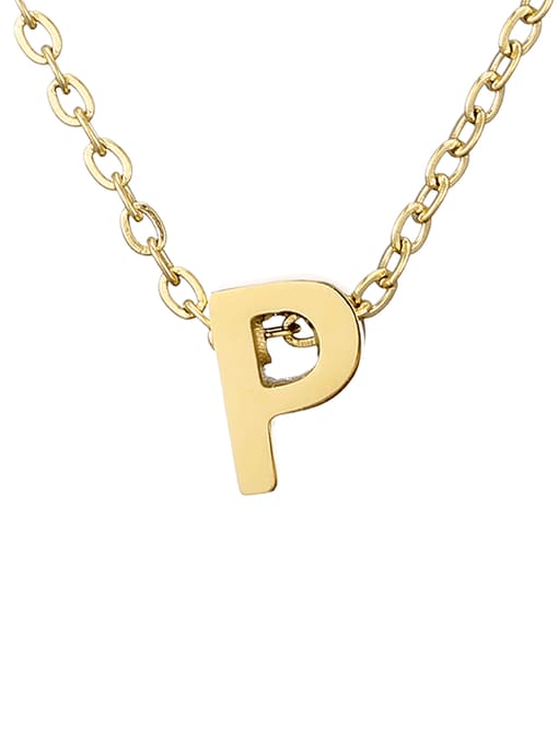 P 14 K gold Titanium Letter Minimalist Initials Pendant Necklace