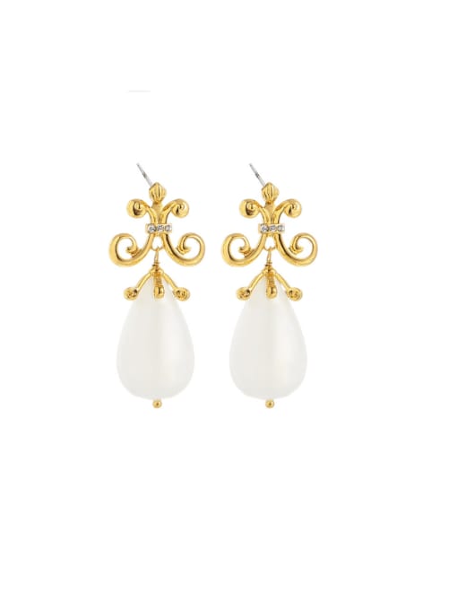gold Brass Imitation Pearl Tree Vintage Drop Earring