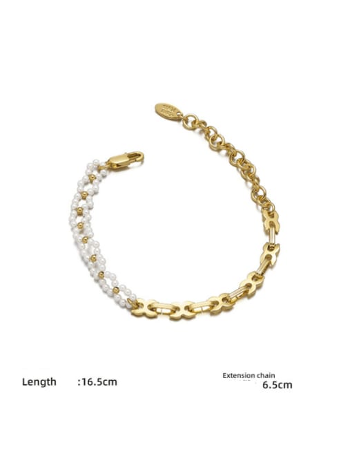 ACCA Brass Imitation Pearl Geometric Minimalist Asymmetrical Chain Strand Bracelet 2