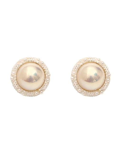 14K gold Brass Imitation Pearl Geometric Minimalist Stud Trend Korean Fashion Earring