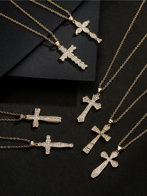 AOG Brass Cubic Zirconia  Vintage Cross Pendant Necklace 2