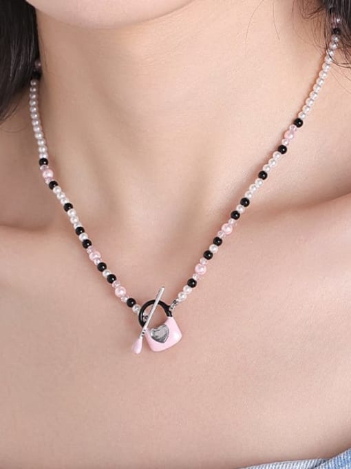 TINGS Brass Imitation Pearl Heart Hip Hop Beaded Necklace 1