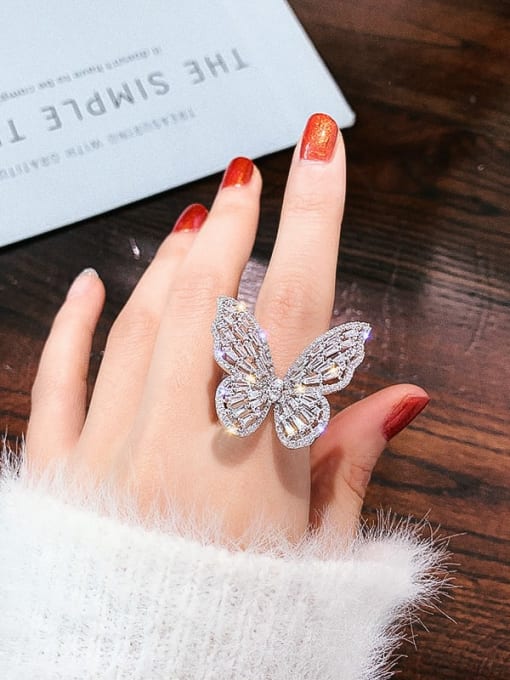 Papara Alloy+ Rhinestone White Butterfly Trend Ring 1