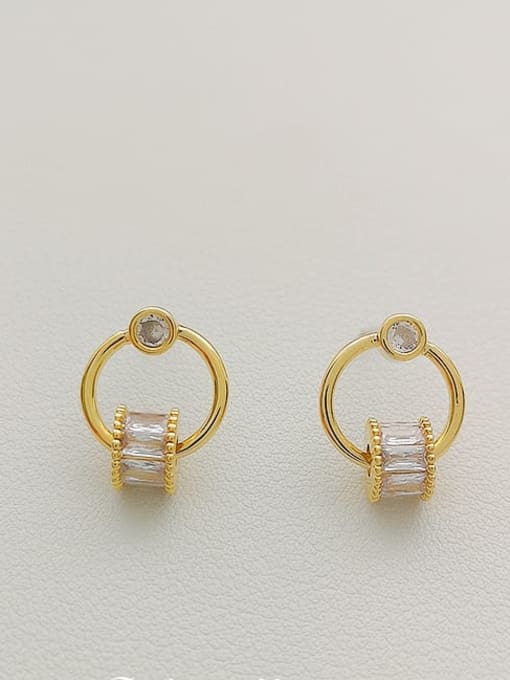 14K  gold Copper Cubic Zirconia Geometric Dainty Drop Trend Korean Fashion Earring