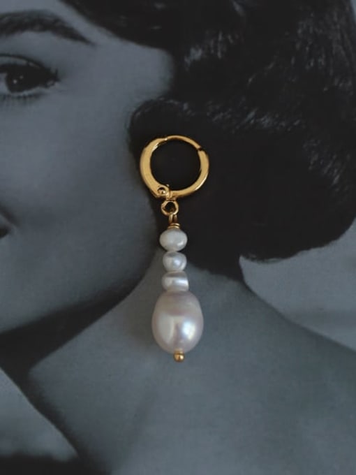 Five Color Brass Imitation Pearl Geometric Minimalist Single Earring 2