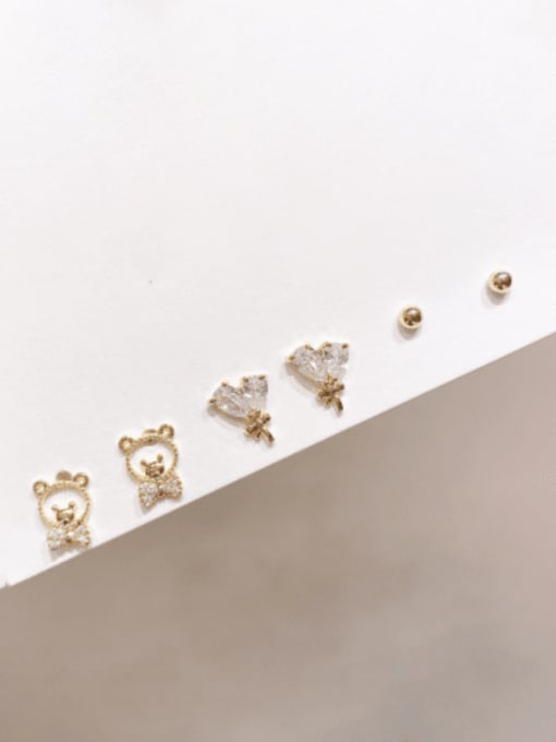 ZRUI Brass Cubic Zirconia Trend Bear Set Stud Earring 1