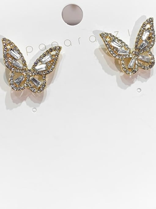 golden Mixed Metal Rhinestone White Butterfly Classic Stud Earring