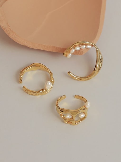 Five Color Brass Imitation Pearl Irregular Vintage Stackable Ring 0