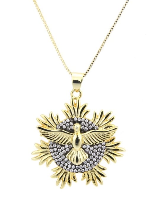 Gold plated white zirconium Brass Cubic Zirconia Enamel Religious Vintage Necklace