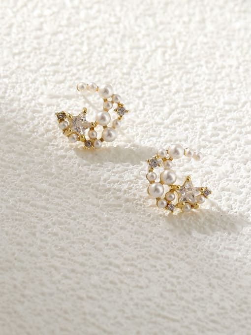 14k Gold Brass Cubic Zirconia Star Cute Stud Earring
