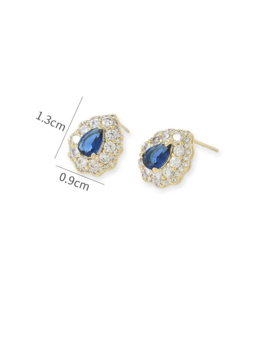 YOUH Brass Cubic Zirconia Blue Geometric Dainty Stud Earring 2
