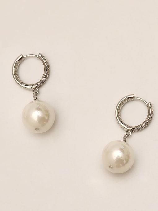 white K Brass Imitation Pearl Geometric Vintage Huggie Trend Korean Fashion Earring