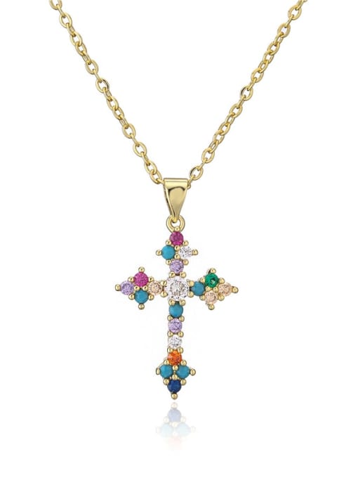 21085 Brass Cubic Zirconia Cross Vintage Necklace