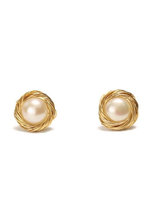ACCA Brass Imitation Pearl Geometric Minimalist Stud Earring 0