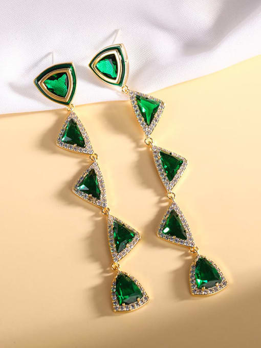 Green geometric long Brass Cubic Zirconia Multi Color Geometric Luxury Cluster Earring