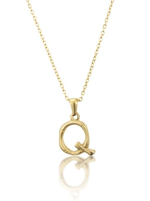 Q Titanium Rhinestone minimalist letter Pendant Necklace