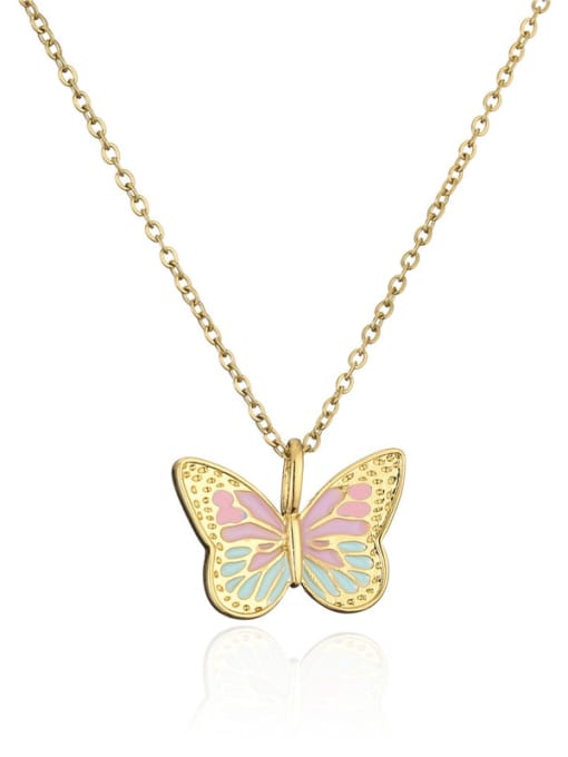 21247 Brass Rhinestone Enamel Butterfly Pendant Necklace