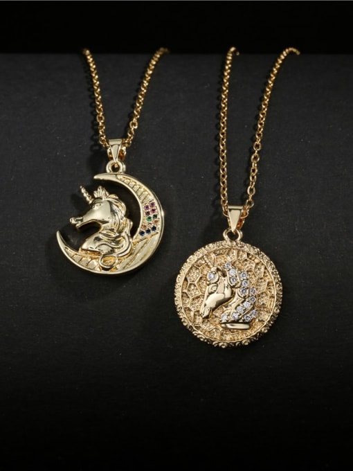 AOG Brass Cubic Zirconia Vintage  Moon Unicorn Pendant Necklace 1