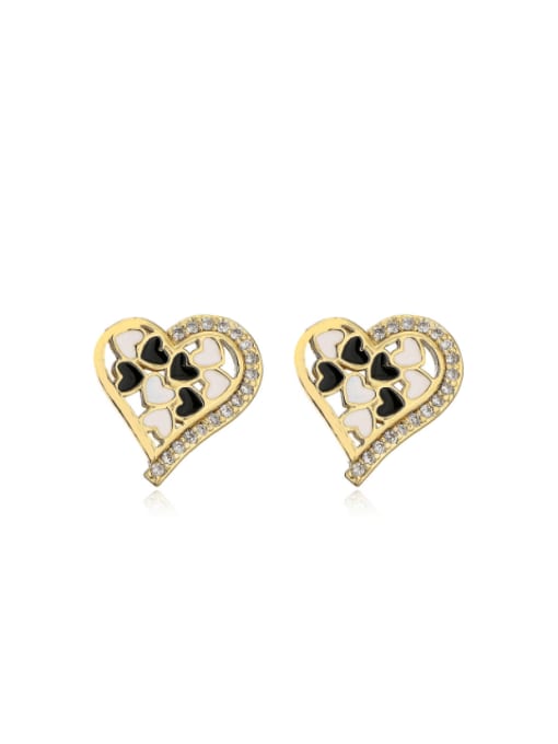 42278 Brass Cubic Zirconia Heart Vintage Stud Earring