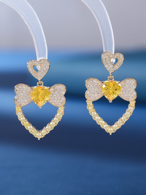 OUOU Brass Cubic Zirconia Heart Luxury Drop Earring 1